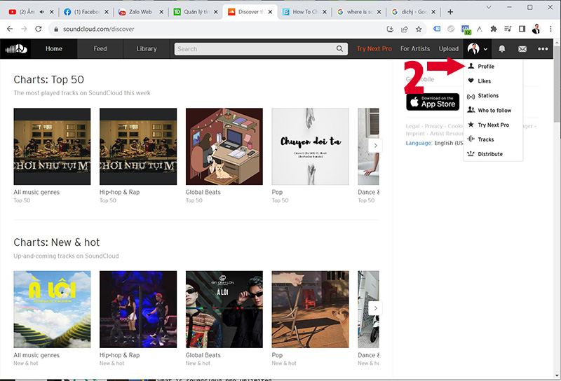 Where is soundcloud profile url on desktop 2
